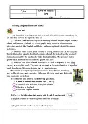 English Worksheet: end-of-term test n 1 for 8th form tunisian prep school