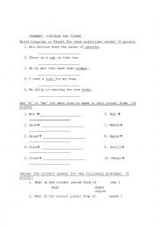 English Worksheet: SINGULAR AND PLURAL