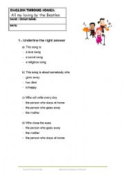 English Worksheet: Song: All my loving