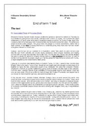 English Worksheet: End of term 1 paper ( 3rd form)
