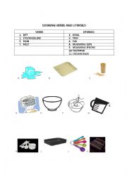 English Worksheet: Simple Cooking Verbs and Vocab+Recipe