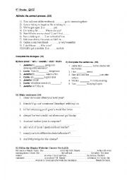 English Worksheet: Quiz for Ninth Grades