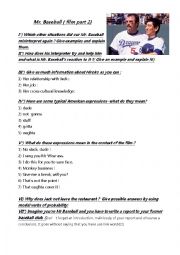 English Worksheet: Mr Baseball part 2