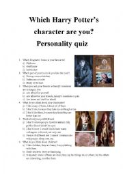 English Worksheet: Which Harry Potters character are you? Personality quiz 8