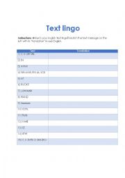English Worksheet: Text Lingo