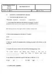 English Worksheet: mid term test N1