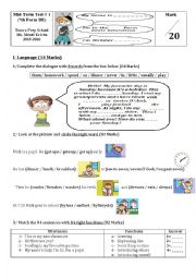 English Worksheet: Mid-Term Test1 7th Form BE for Tunisian pupils