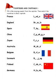 English Worksheet: Countries & Capitals
