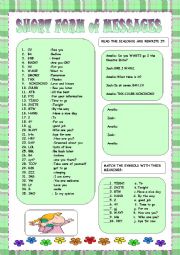 English Worksheet: Short Form Of Messages