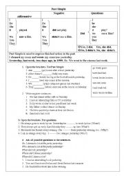 English Worksheet: Past Simple table and exercises