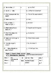 English Worksheet: GRADE 2. TRINITY . PRESENT SIMPLE  INTERROGATIVE  QUESTIONS