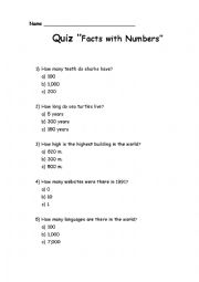 English Worksheet: Interesting Facts with numbers. Quizz