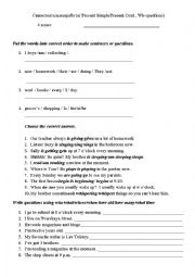 English Worksheet: Present Simple/Continuous test +WH-questions