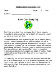 English Worksheet: EARTH DAY, EVERY DAY