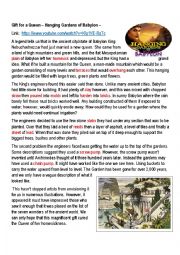 English Worksheet: The Hanging Gardens of Babylon Class