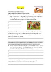 English Worksheet: Thanksgiving-origin and myths