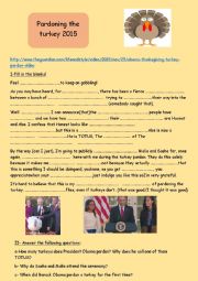 English Worksheet:  pardoning the turkey (Obama-White House)2015 listening comprehension