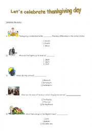 English Worksheet: THANKSGIVING QUIZZ
