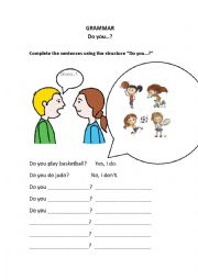 English Worksheet: Do you...? Yes, I do or No, I dont