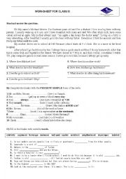 English Worksheet: Worksheet 9th Grade (A.2.1 Level)