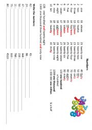 English Worksheet: Numbers