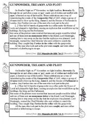 English Worksheet: Text about Guy Fawkes Story