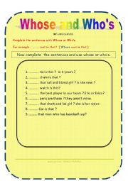 English Worksheet: Whose and whos
