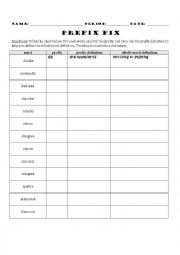 English Worksheet: Prefix Fix