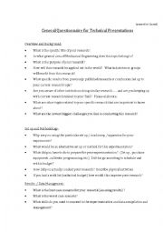 English Worksheet: Conversation Questionnaire for Technical Research