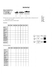 English Worksheet: Present Simple Battleship Game
