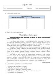 English Worksheet: smoking addiction