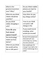 English Worksheet: Conversation cards - technology