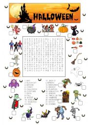 English Worksheet: Halloween match and wordsearch