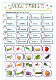 English Worksheet: vegetables match