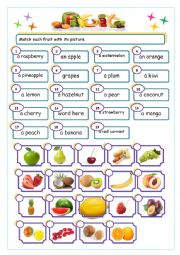 English Worksheet: fruit match