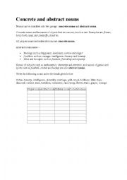 English Worksheet: concerete and abstract nouns