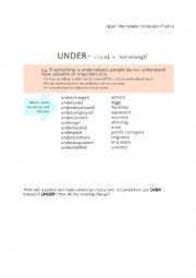 English Worksheet: Prefix UNDER- (with key)