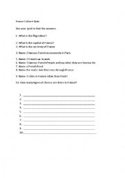 English Worksheet: France Culture Quiz