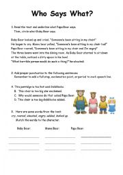 English Worksheet: Who Says What?