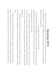 English Worksheet: December Calendar Reading and Practice