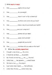 English Worksheet: Much Many Have Has