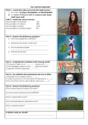 English Worksheet: video-lisyening comprehension about the uk 