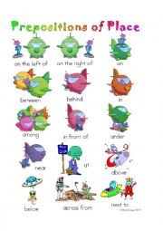 English Worksheet: Prepositions of Place Posters: Wheres the alien?