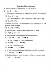 English Worksheet: quiz the native americans