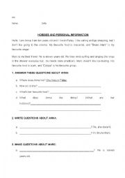 English Worksheet: HOBBIES READING AND WRITING