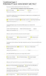 English Worksheet: CONDITIONAL 2 PERSONALITY TEST HOW HONEST ARE YOU?