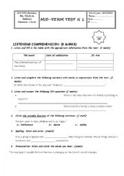 English Worksheet: mid-term test n1 for second formers