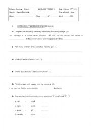 English Worksheet: mid term test 1 for second year secondary education