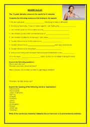 English Worksheet: Severn Suzuki speech activities