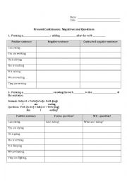 English Worksheet: Present Continuous: Negative sentences and questions